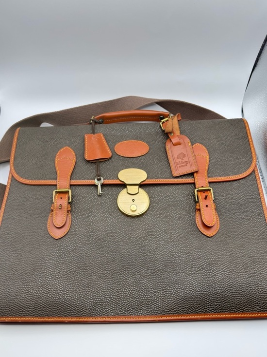 Mulberry Other - Mulberry England Vintage Scotchgrain Briefcase Satchel | Khaki Brass Lock + Key